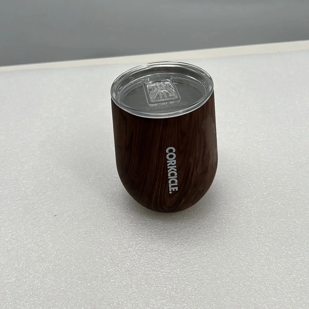 Corkcicle Stemless Wine Glass 12 oz WALNUT WOOD Stainless Tumbler 9 Hrs Cold New